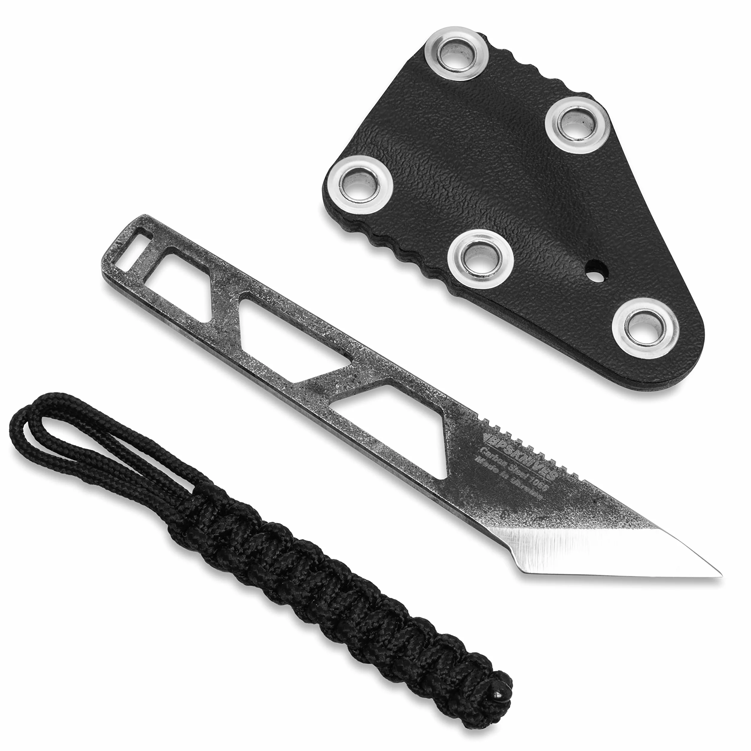 BPSKNIVES Mini Kiridashi - Coltello a lama fissa scheletrato con custodia in plastica - Coltello con fodero - Coltello da tasca a lama fissa in acciaio al carbonio