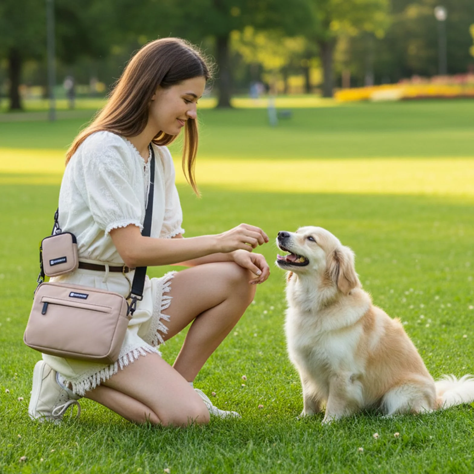 Borsa impermeabile per cani, borsa per cani per addestramento del cane, dispenser di sacchetti integrato, borsa a tracolla regolabile (caffè)