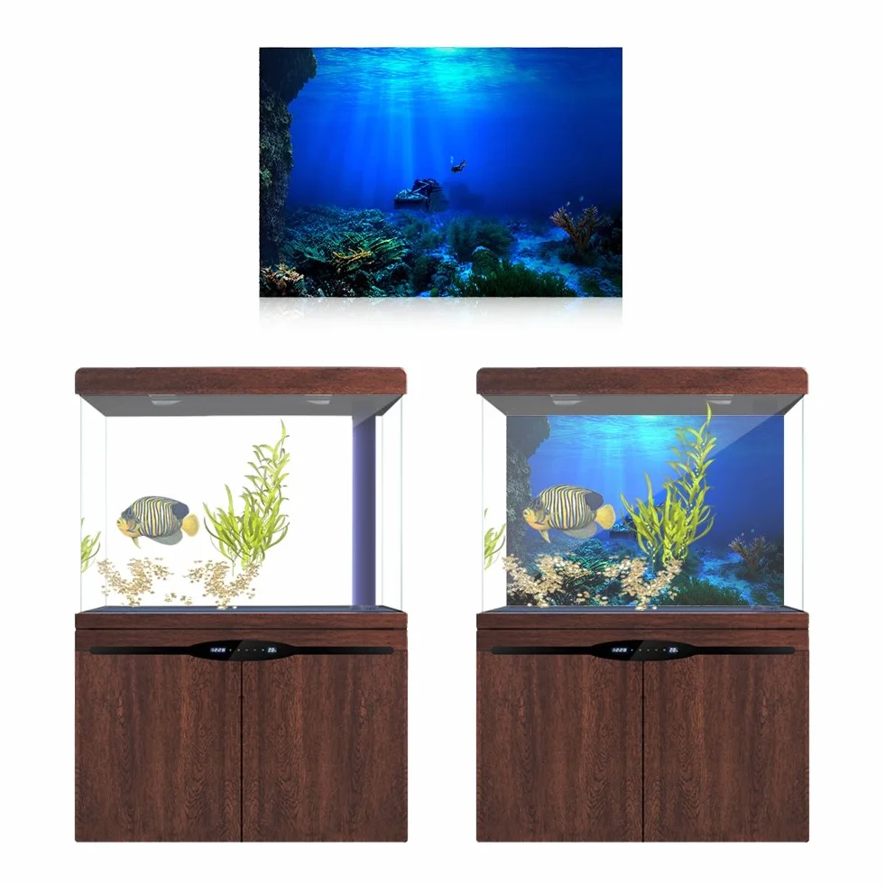 Sfondo Acquario, 61 x 30cm Sfondo Posteriore Acquario Sfondi per Acquario Poster Adesivo del Mondo Marino in PVC Impermeabile Decorazione per Acquario