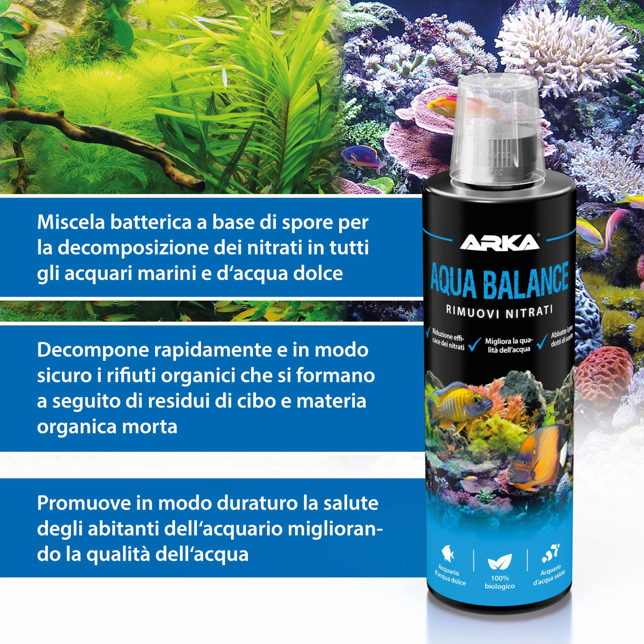 Elimina nitrati acquario 118 ml – MICROBE-LIFT Aqua Balance – contro torbidità e alghe – batteri vivi naturali – migliora equilibrio biologico – per nano acquari, dolce e marino – ARKA