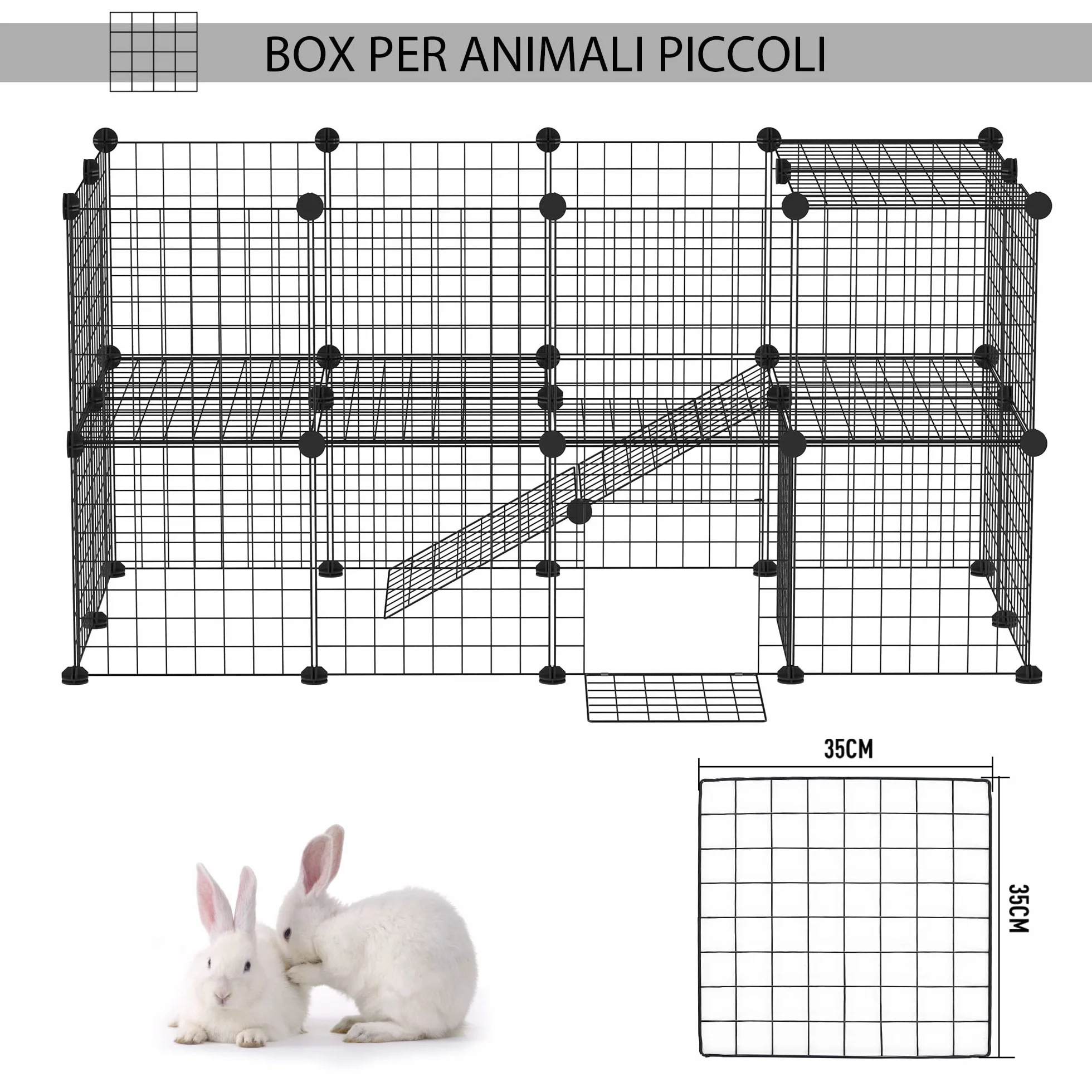 PawHut Recinto in Metallo per Piccoli Animali Domestici con 36 Pannelli di Metallo da Montare Secondo Forma e Configurazione che Preferisci e con Porta