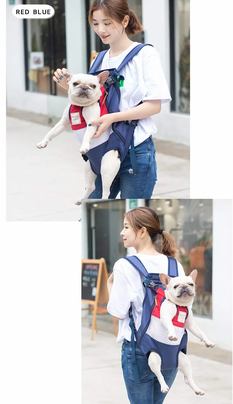 Tineer Zaino per Animali Domestici,Regolabile Dog Front Legs out Carrier Backpack Il Sacchetto di Mano Libero Viaggi,Easy-Fit per 5-12KG Piccole Medie Gatti Cani attività all'aperto (Rosso Blu)
