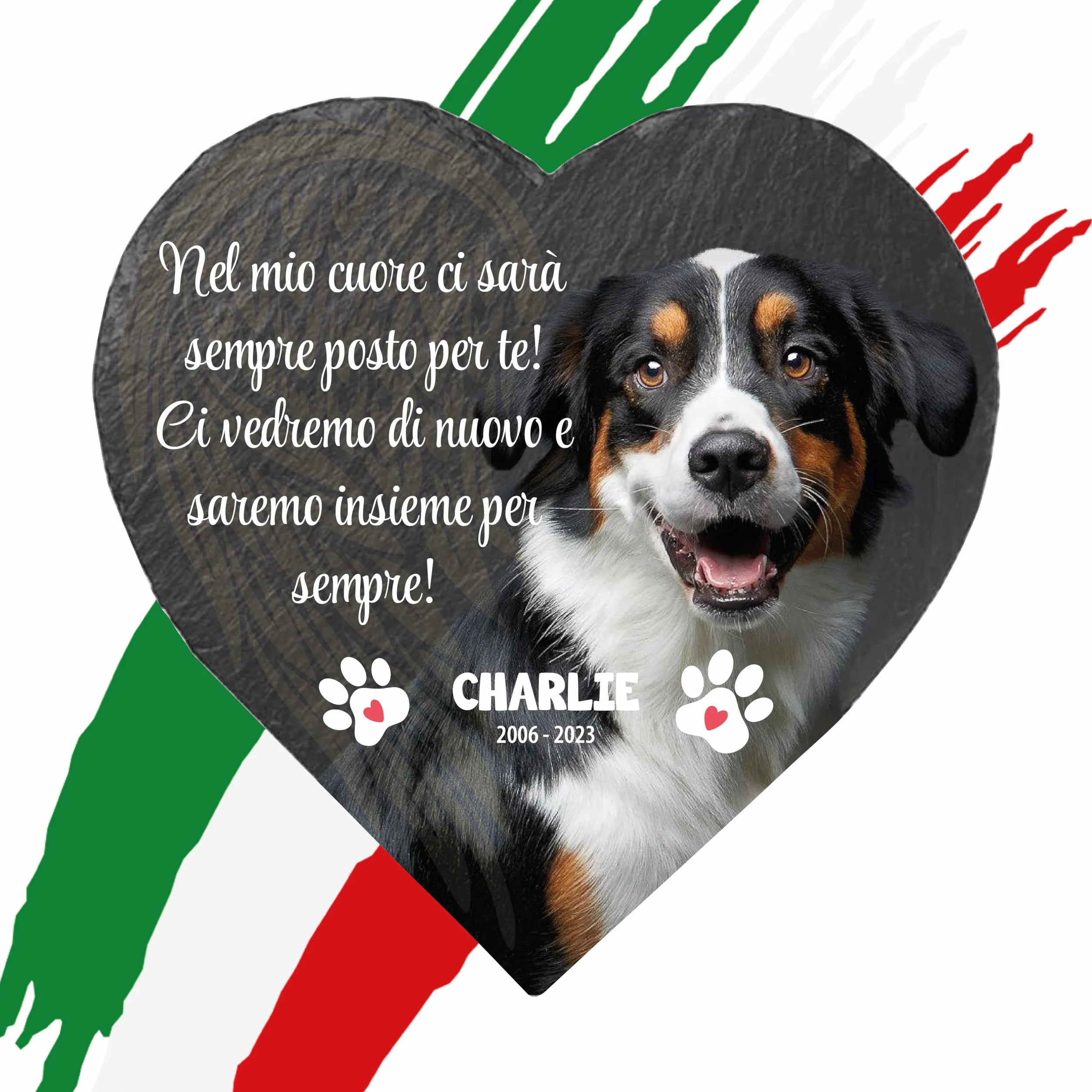 Lapide commemorativa a forma di Cuore per Cane e Gatto, Ardesia personalizzabile con foto