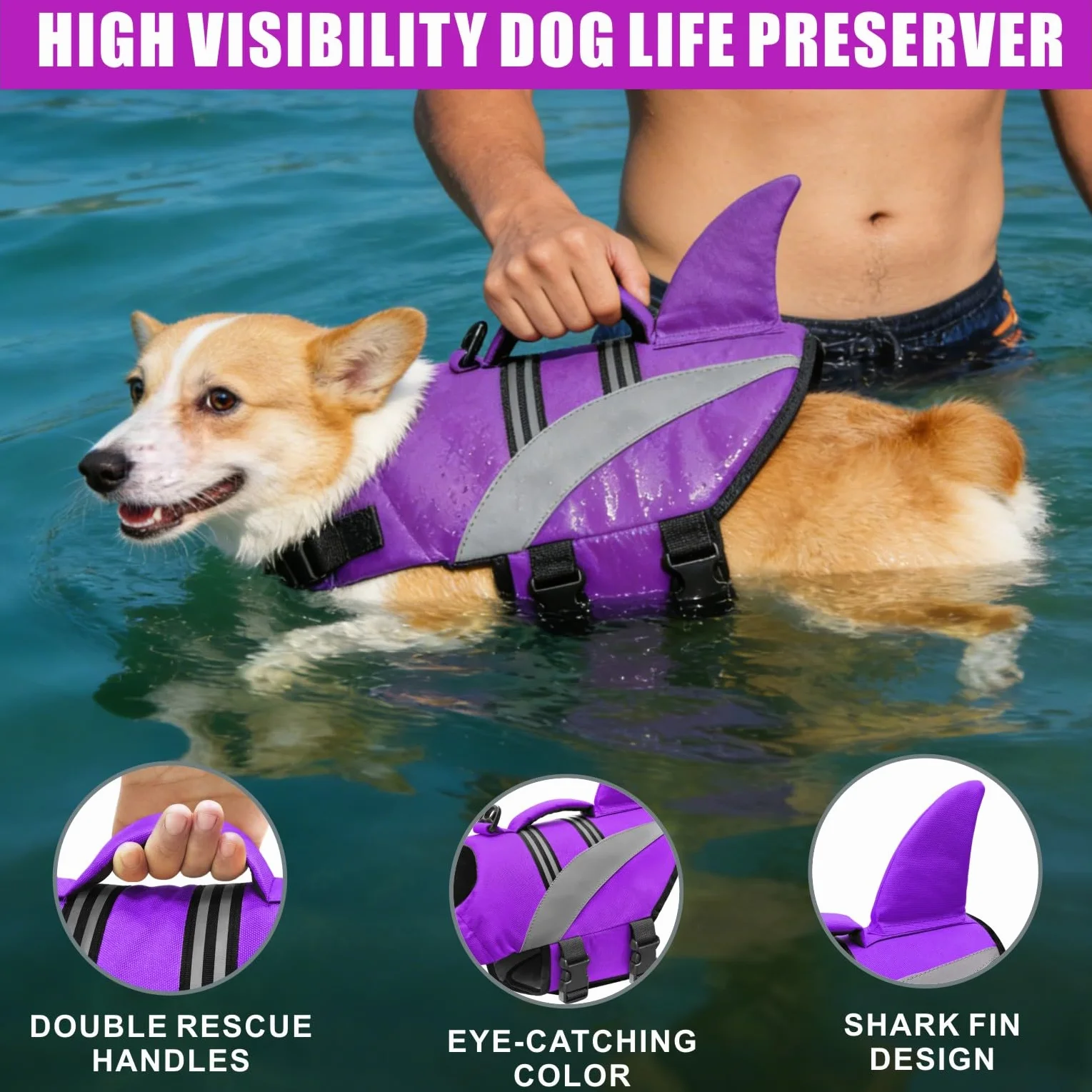 Dog Life Vest Giubbotto di Salvataggio per Cane Alta Flotation Riflettente