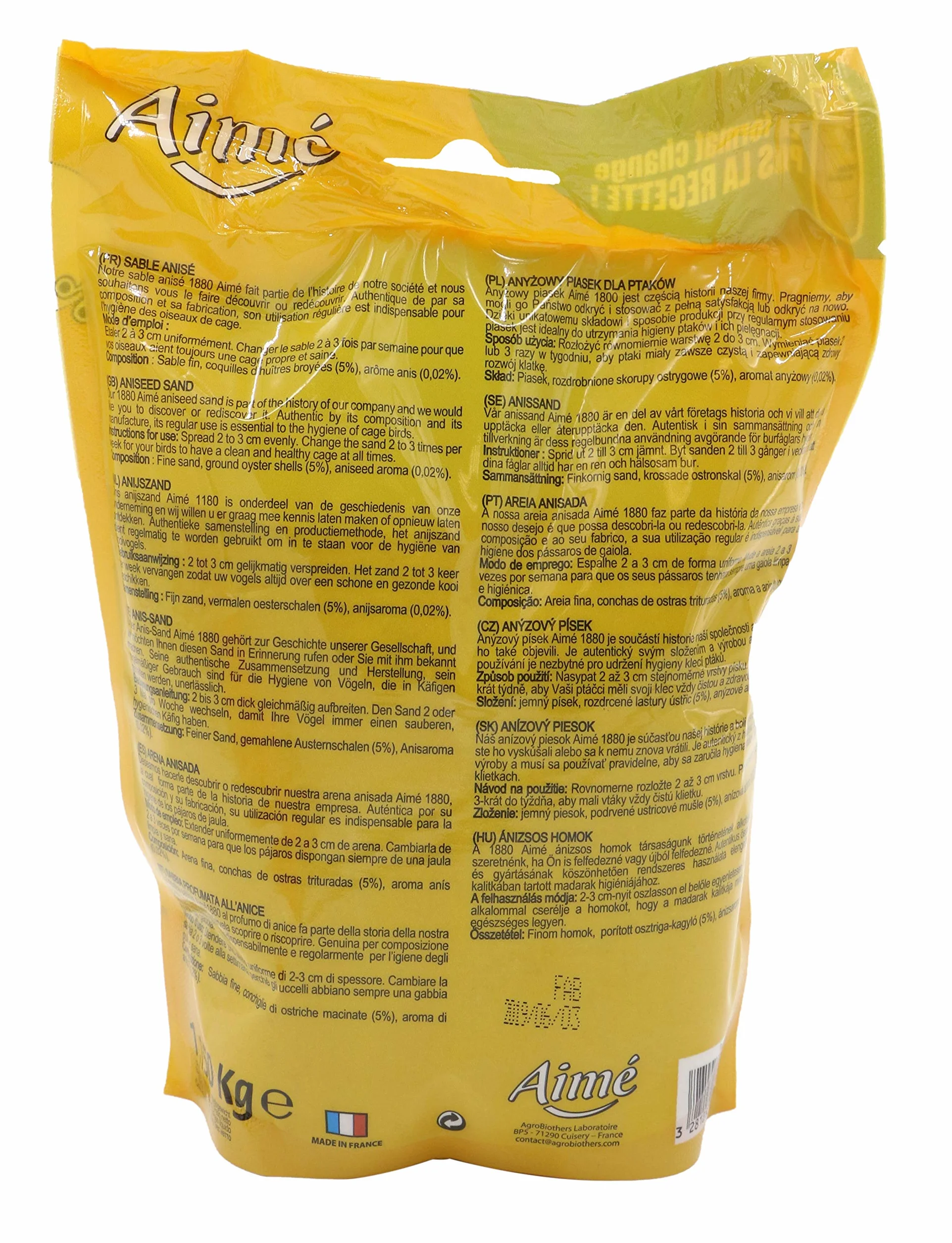 Aime Base per Gabbia di Sabbia Anizzata per Uccelli 1 kg
