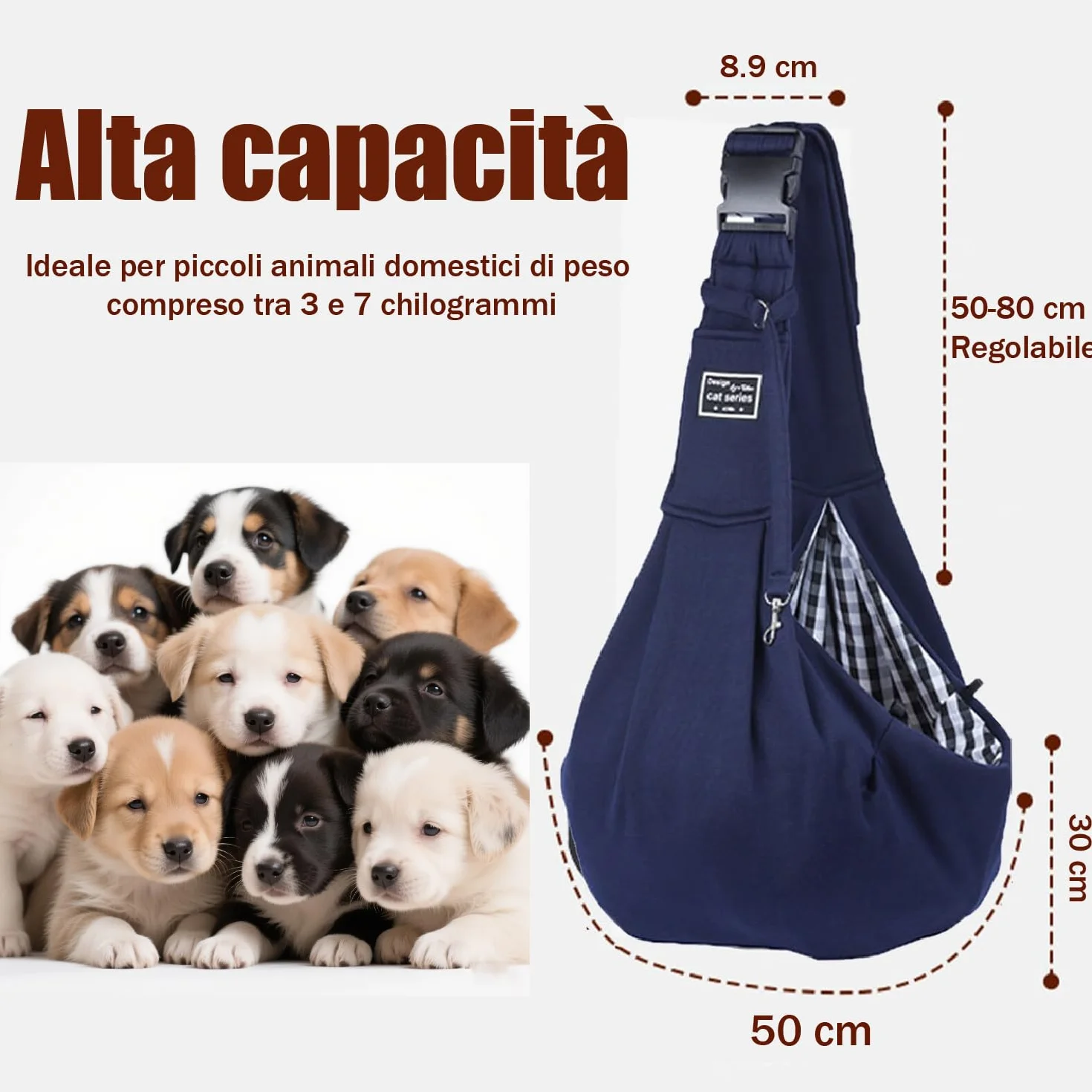 1 Pezzo Borsa per cani, Regolabile Borsa da Viaggio per Cani Piccola,Trasportino da Passeggio Regolabile, Trasportino da Passeggio, Borsa per cani fino a 7,5 kg