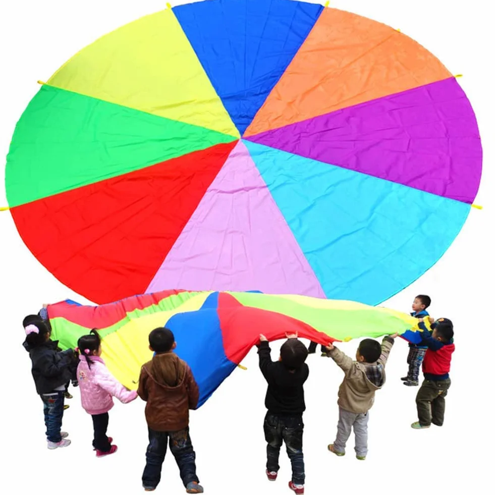 Gioco Paracadute Arcobaleno 8 Maniglie Bambini 2M Giocattolo Paracadute Colorato Stoffa