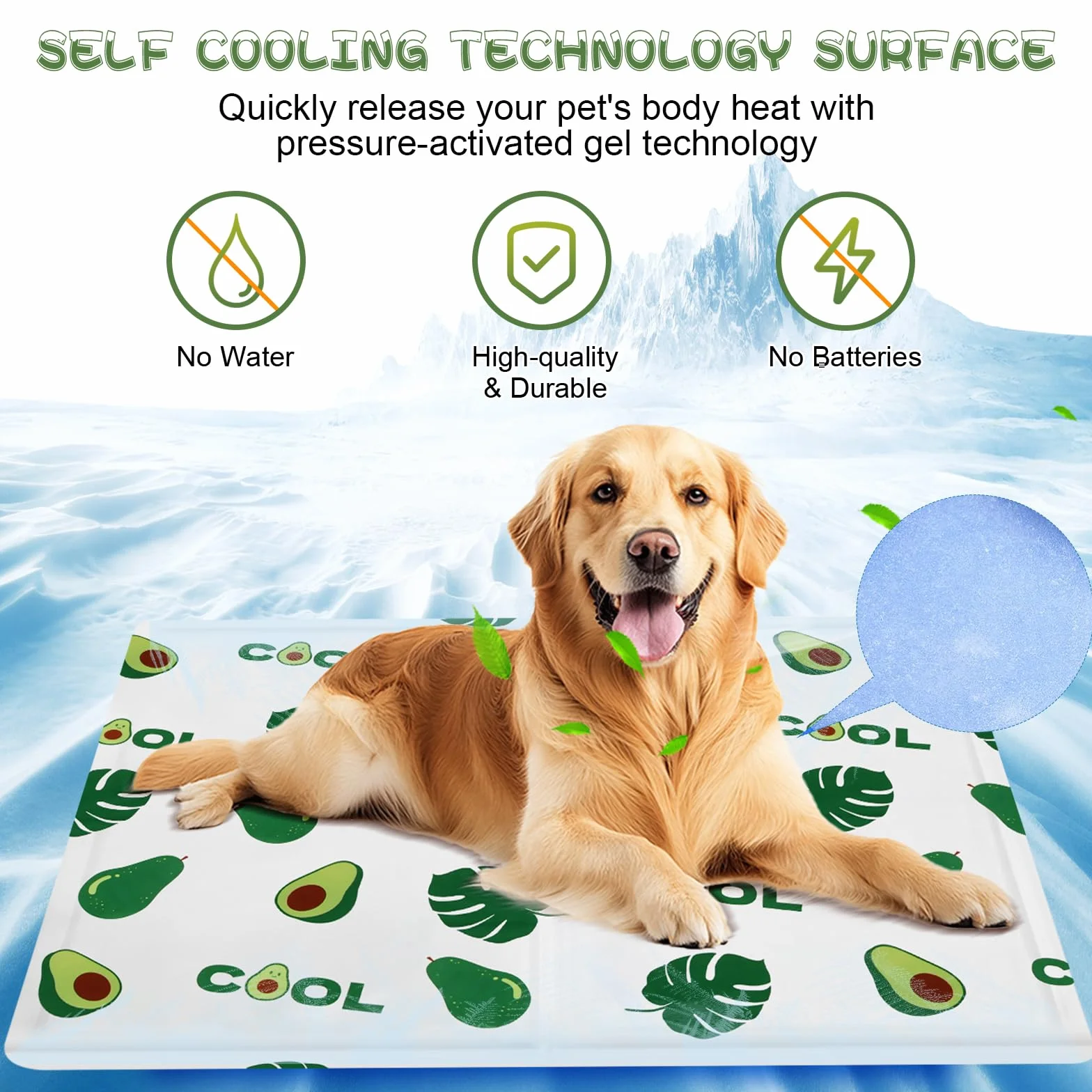 Ninonly Tappetino Refrigerante per Cani Gatti 50x65 Antiscivolo Impermeabile Gel