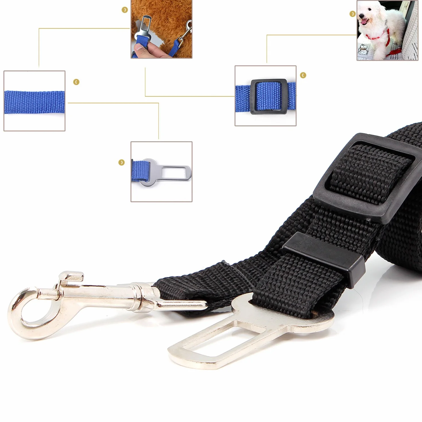 Cani Guinzaglio Cintura di Sicurezza Auto Regolabile Per Cane Nero 65cm