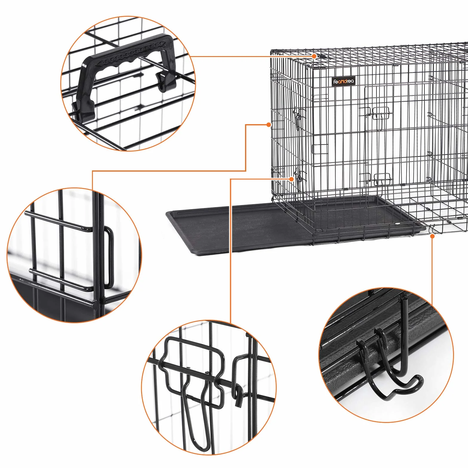 Feandrea Gabbia per Cani Pieghevole 107x70x77,5 cm XL Nero con 2 Porte Divisorio Vassoio Rimovibile PPD42BK