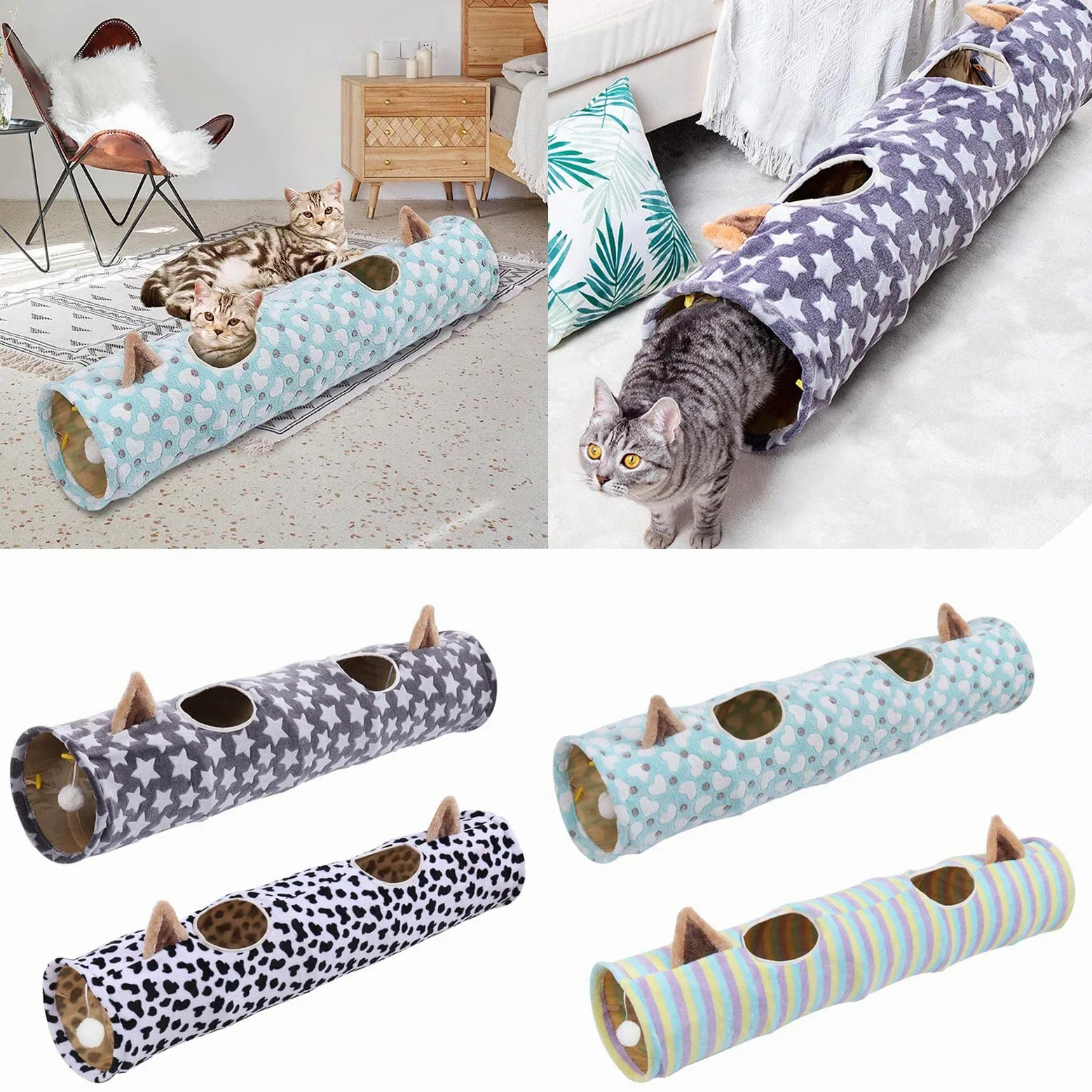 Tunnel per Gatti Casa a Scomparsa per Animali Domestici Nascondiglio Caldo Tubo Tenda da Gioco Letto per Gattini Palle Giocattolo interattive Case per Letti per Gatti all ' Aperto