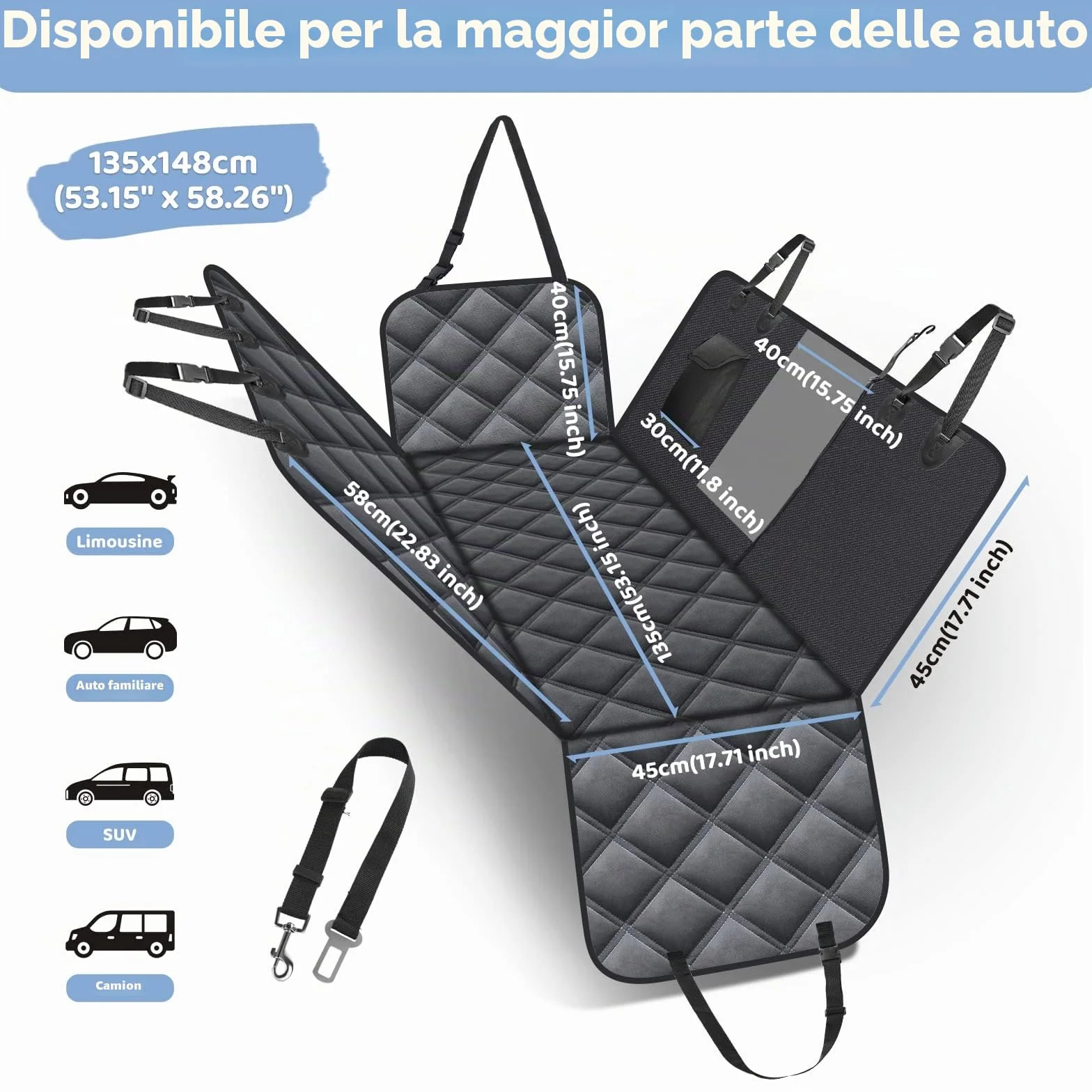 KYG Coprisedile Auto per Cani Telo Posteriore Impermeabile Antigraffiato Nero Panno Oxford