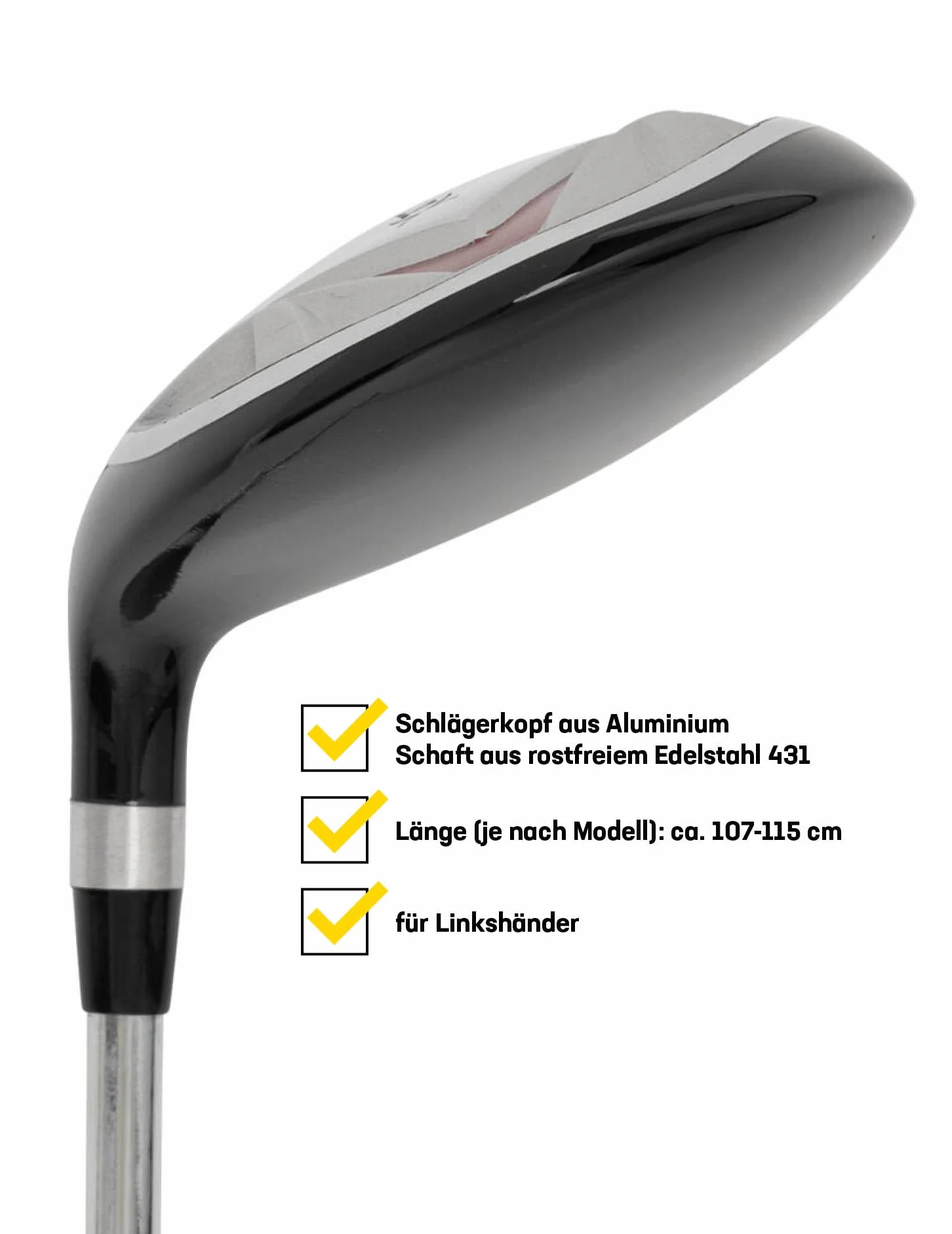 JELEX Golf Driver/Legno Mancini in Acciaio Inox e Alluminio per Mancini, Lunghezza 107-115 cm, Angolo di Lie: 56-58°, Peso: 420 g, con manico ergonomico in gomma facile da pulire e durevole