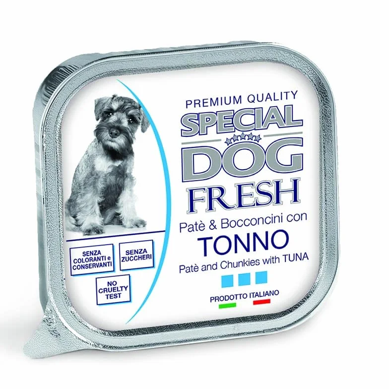 Monge Special Dog Fresh Paté e Bocconcini, umido senza coloranti,senza conservanti per cani di tutte le taglie gusto TONNO | 12 vaschette da 150 grammi l'una.