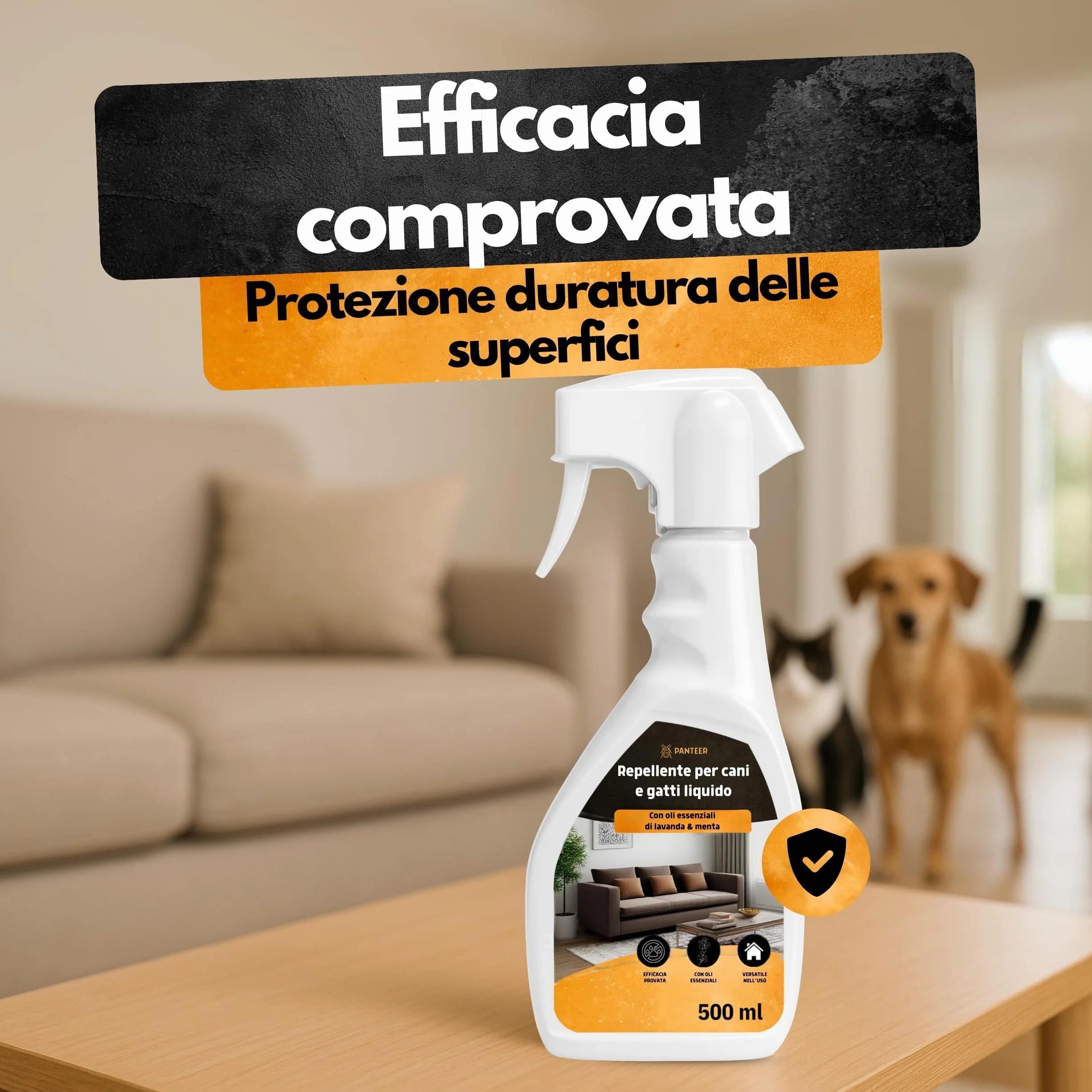 Panteer Spray Barriera Protezione Superfici – 500 ml – Protezione Contro urina e Graffi – per divani, mobili e tappeti – Uso Interno ed Esterno