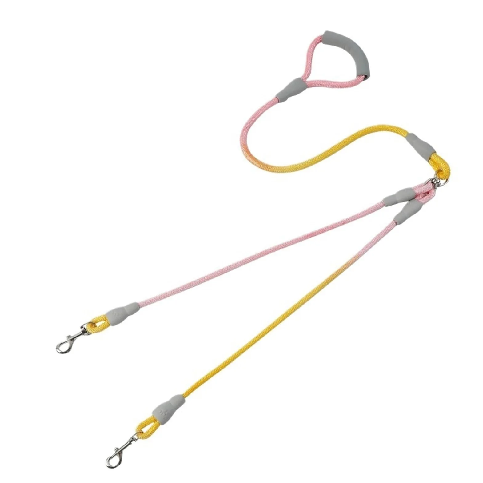 Guinzaglio per cani a doppia testa anti-impigliamento con due guinzagli per animali domestici di colore sfumato (giallo, 1,2 cm, 0,8 m, 1 cm, 0,6 m)