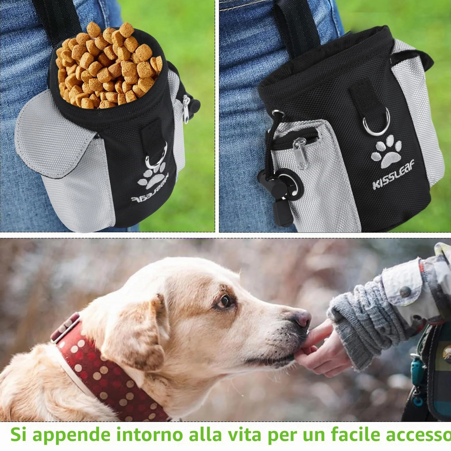 kissleaf Porta Premietti per Cani Multifunzionale Borsa Porta Snack Cane Sacchetto Addestramento Cani Marsupio Premi Cane Porta Sacchi Cibo Cane