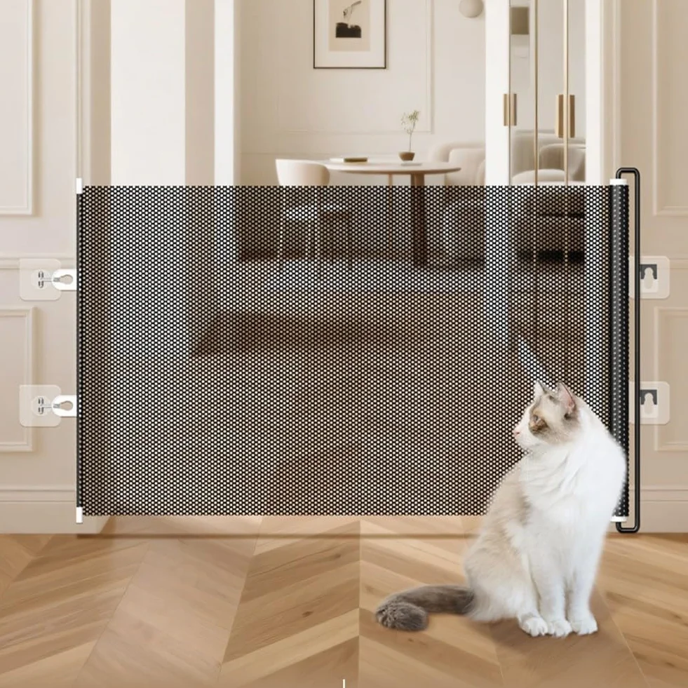 Cancello retrattile per animali domestici 85x140 cm doppio gancio per gatti e cani piccola taglia