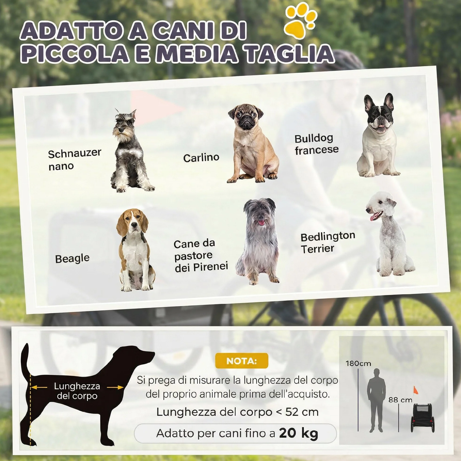 PawHut Rimorchio Bici per Cani Pieghevole con Ruote Gonfiabili a Sgancio Rapido, Ampie Finestre, Carrello Bicicletta Cani Media 20 kg, Catarifrangenti, Guinzaglio, Bandierina, Metallo e 600D Oxford