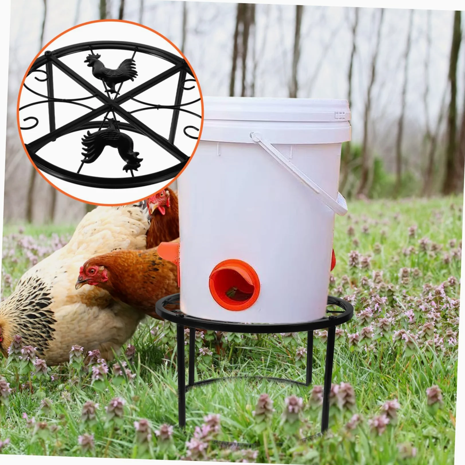 BESPORTBLE Supporto per Mangiatoia e Abbeveratoio Polli Design Rialzato Pratico in Ferro Nero Resistente e Funzionale per Allevamenti e Cortili Esterni