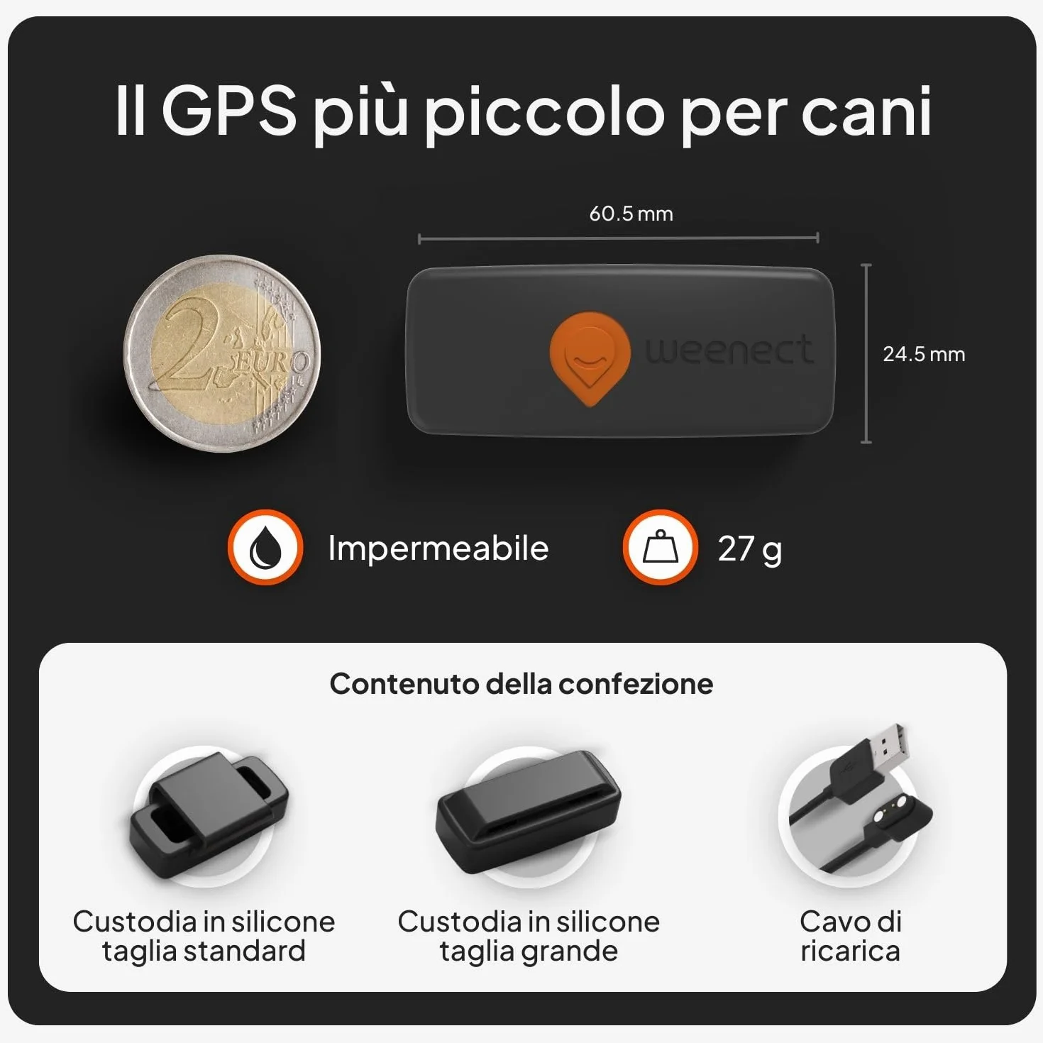 Weenect Dog XS - Localizzatore GPS per cani | Mini localizzatore GPS in tempo reale | Impermeabile | Il più piccolo sul mercato | Funziona con abbonamento | Garanzia a vita