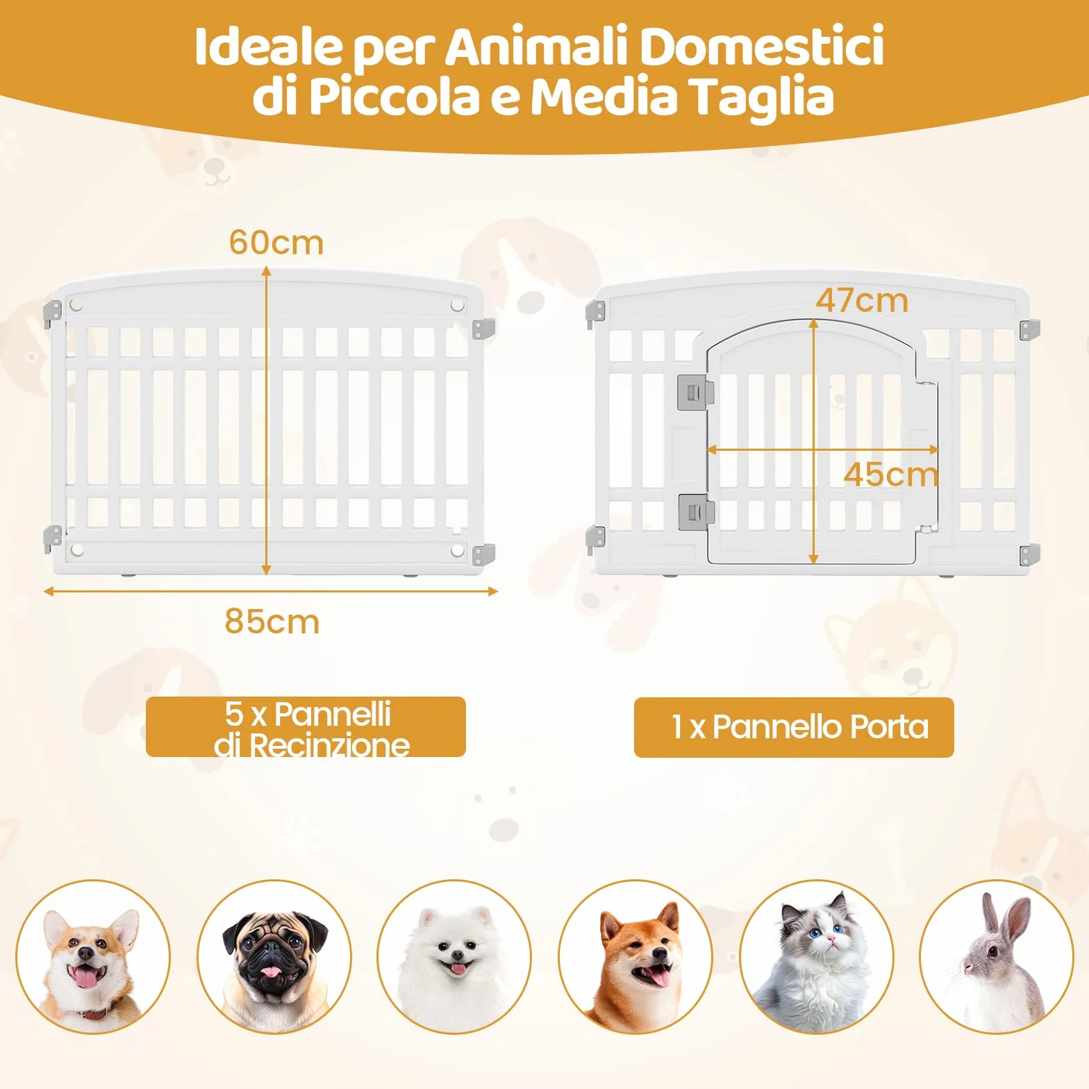 COSTWAY Recinto per Cani Pieghhevole 6 Pannelli 60 cm per Cani Medi e Piccoli 172 x 87 x 60 cm con Porta di Bloccaggio