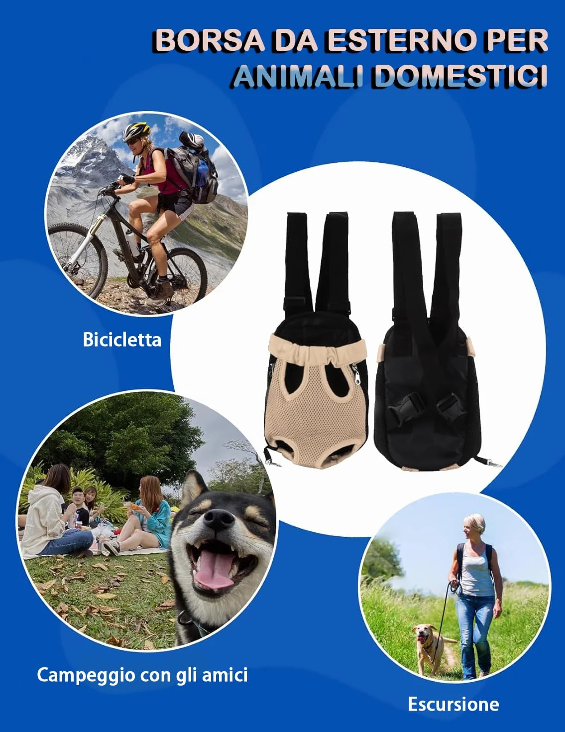 Zaino Pettorale Per Animali Domestici, Zaino Porta Cani Traspirante Portatile Per Animali Domestici Accessori Per Animali Domestici Per Escursionismo Bici da Viaggio Moto(M-beige)