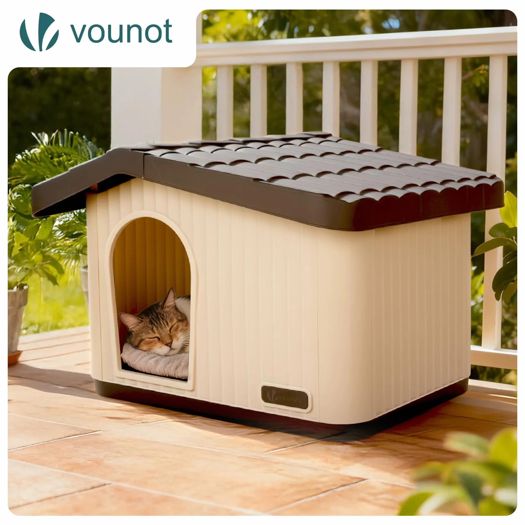 VOUNOT Cuccia per Gatti e Cani Impermeabile con Tetto Inclinato 60x51x41 cm Beige