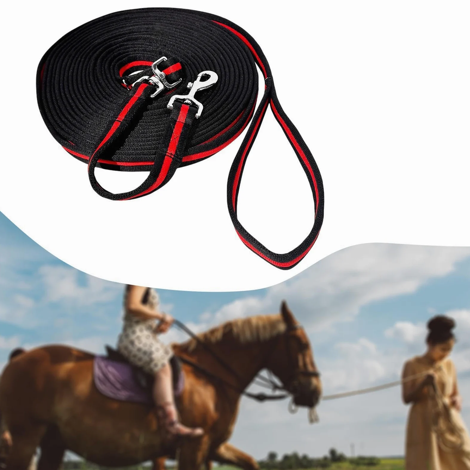 Gralara Corda per Cavalli Corda per Longhina per Cavalli Forniture Equestri Linea per Longhina per Equitazione, Passeggiate E Spettacoli, Rosso Nero