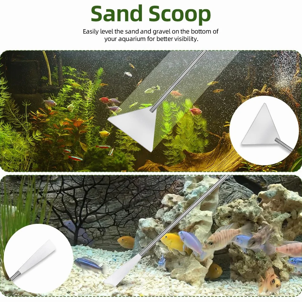 Flintronic Set 7 in 1 Attrezzi per Acquario in Acciaio Inox con Pinzette Forbici Spatola Imbuto