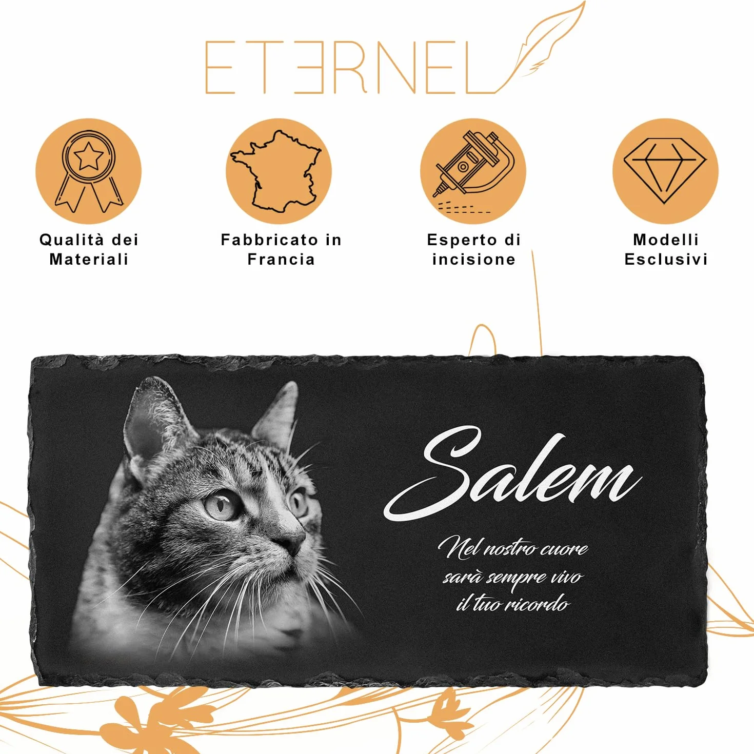 ETERNEL Targa funeraria personalizzata Albero della vita per Animali Multisupporto Ardesia Granito