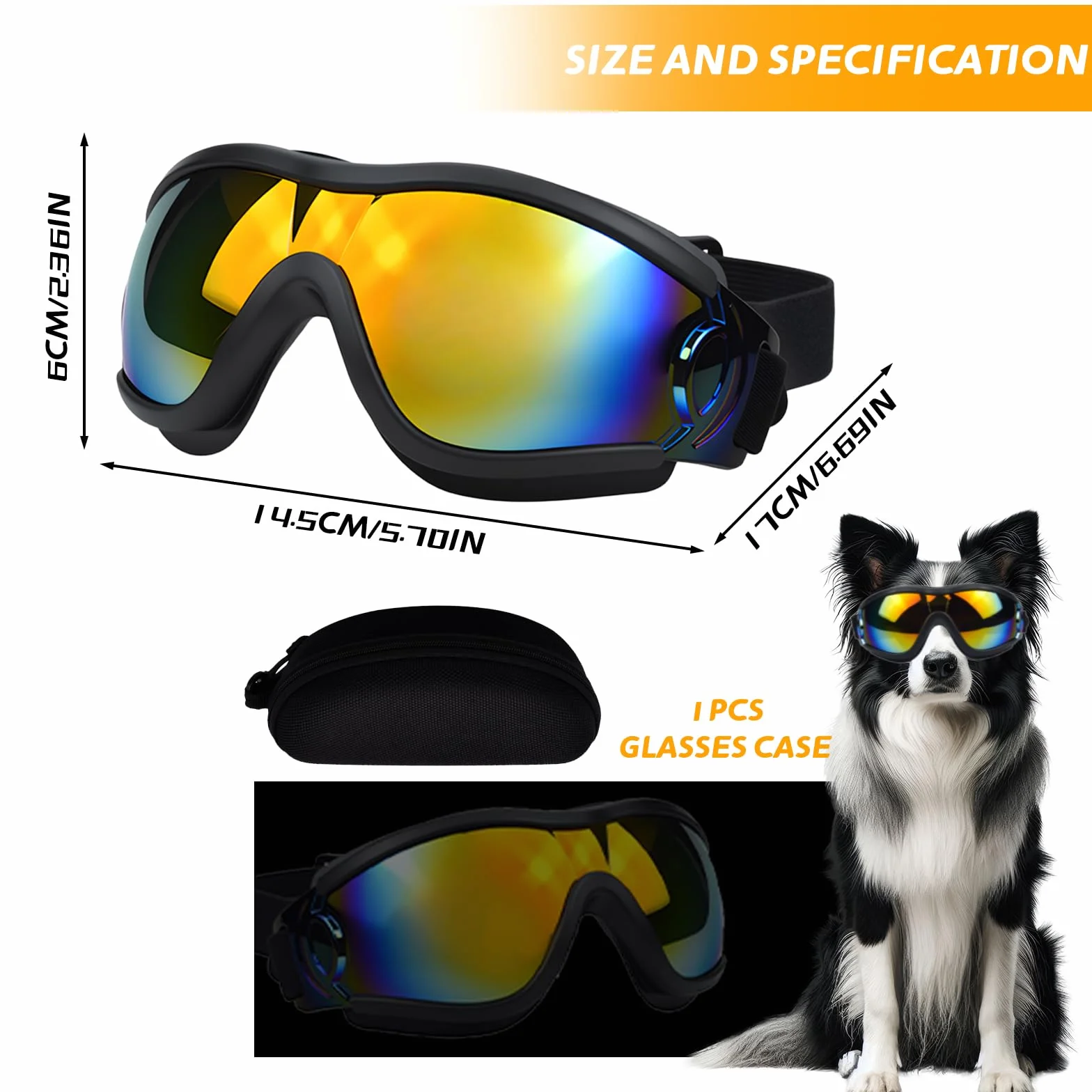 Occhiali per Cani, Occhiali da Sole per Cani con Cinturino Regolabile, Ai Raggi UV con Cinturino Elastico Regolabile Antivento Impermeabili (Black Red)