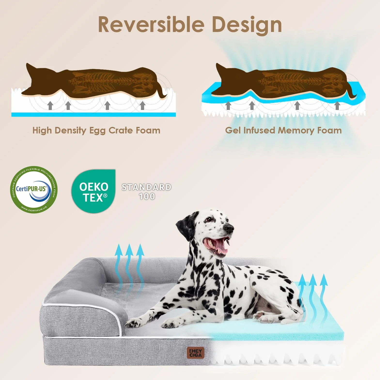 Cuccia Cane Interno Taglia Grande Impermeabile Sfoderabile Lavabile Letto per Cani Ortopedico Grigio 112x81x16cm