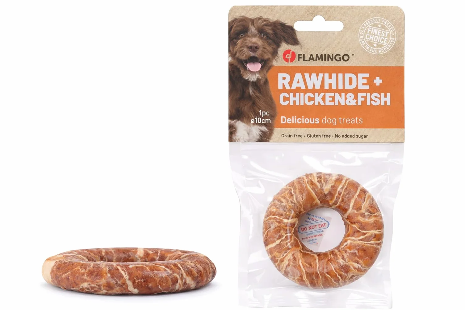 snack per cani - bastoncini per cani - R'Hide anello con pollo e merluzzo - 90 g - Ø 10 cm - senza glutine - senza cereali - senza zuccheri aggiunti