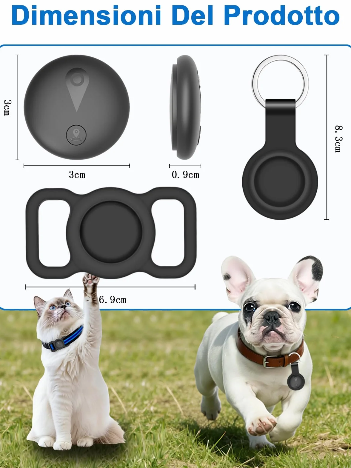 GPS per Cani, Collare GPS Gatto con Tracciamento in Tempo Reale, Mini Localizzatore per Cani, Localizzatore per Gatto Senza Abbonamento, per iOS e Android, può Essere Indossato con un Collare, Nero