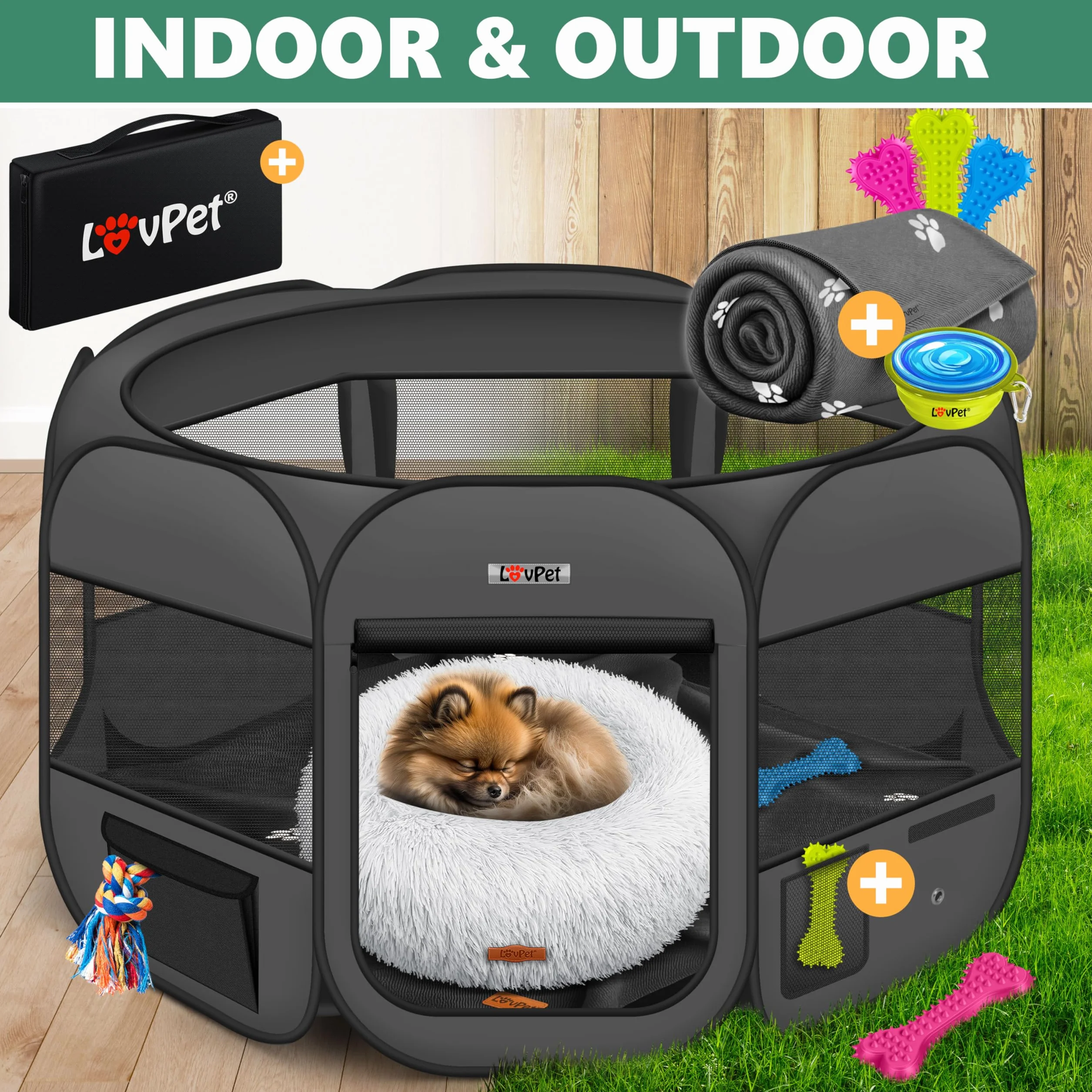 Lovpet® Recinto per Cuccioli - recinto per Animali Pieghevole per Piccoli Animali, Gatti, incl. Ciotola - Box - Recinzione - Tessuto Oxford - Sistema Pop-up