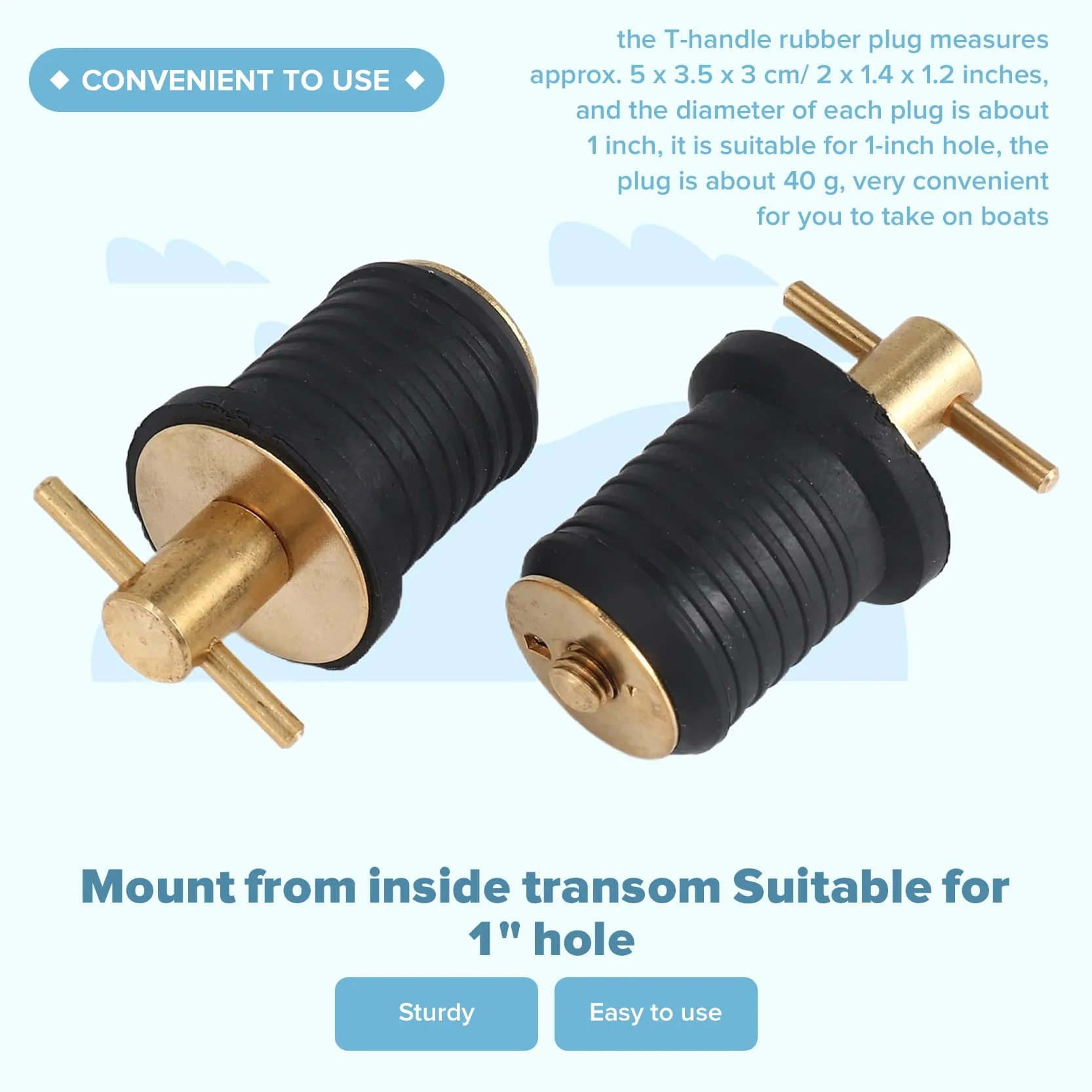 2 Pezzi Tappo di Scarico con Impugnatura Un T Tappi di Scarico per Barche Marine Twist-Turn Tappi nel Gomma con Manico nel Accessori per Barche