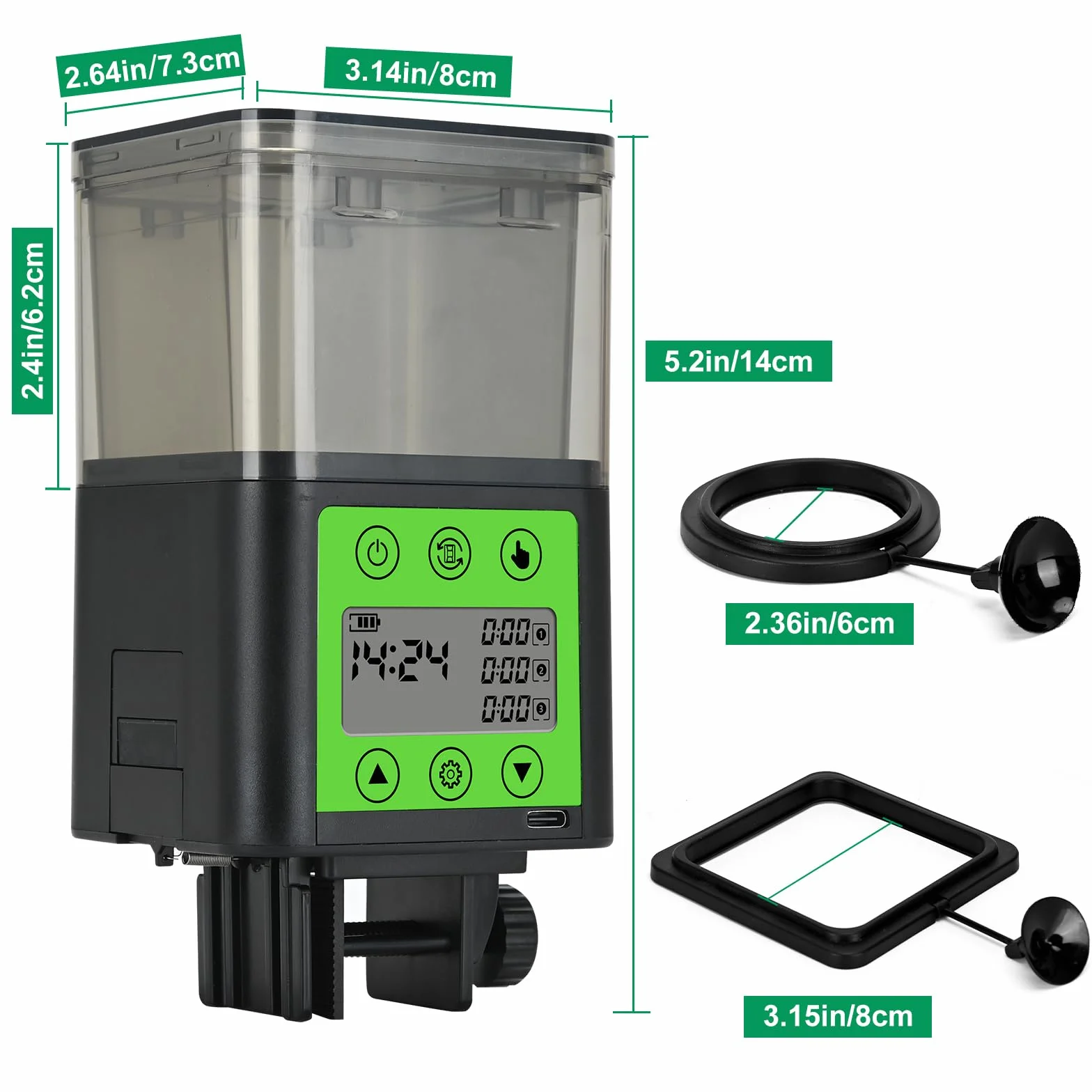 Lychee - Erogatore automatico di cibo per pesci ricaricabile USB 320 ml grande capacità con schermo LCD resistente all'umidità con timer elettrico