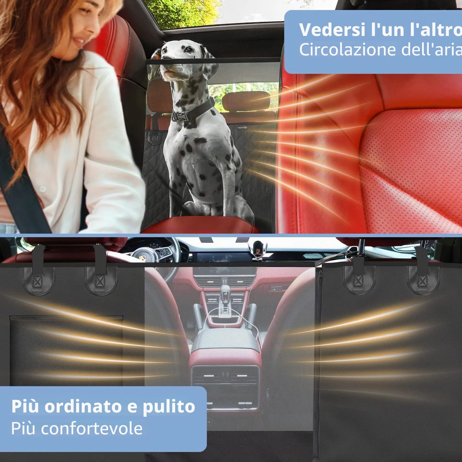 KYG Coprisedile Auto per Cani Telo Posteriore Impermeabile Antigraffiato Nero Panno Oxford