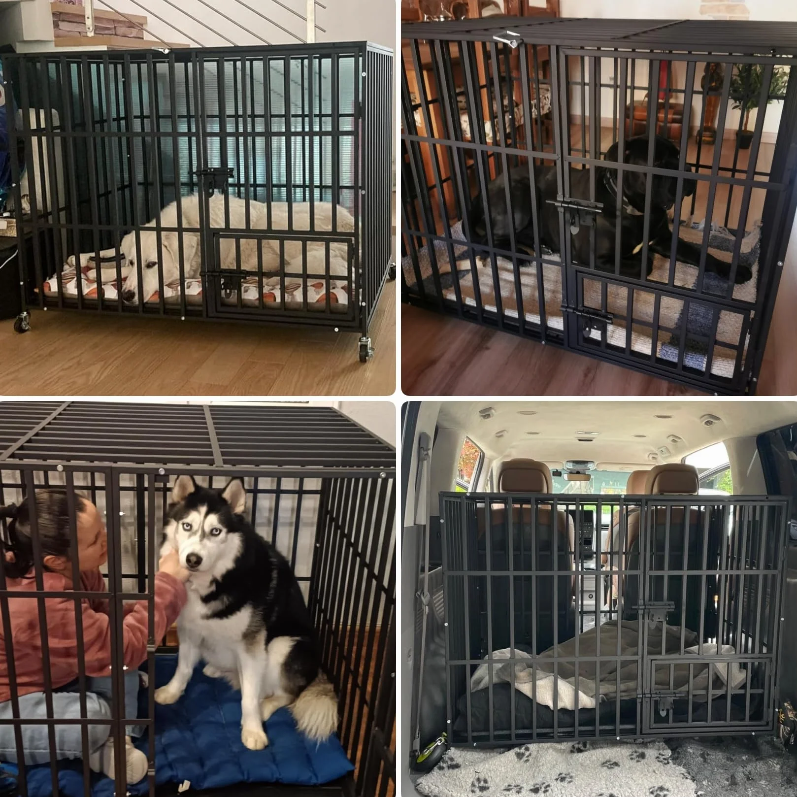BingoPaw Gabbia Robusta per cani Antimorso XXL Gabbia Rinforzata per cani Grossa Taglia Grande Kennel Cane con Ruote Metallo 117x84x86,5cm