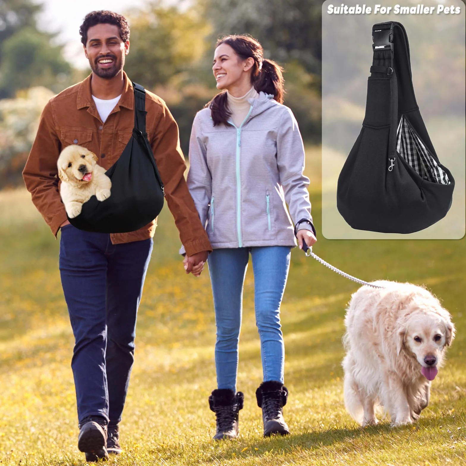 ACTOYS Borsa a Tracolla Regolabile e Reversibile per Animali Domestici, Trasportino Portatile da Viaggio per Cani da Passeggio (Nero)