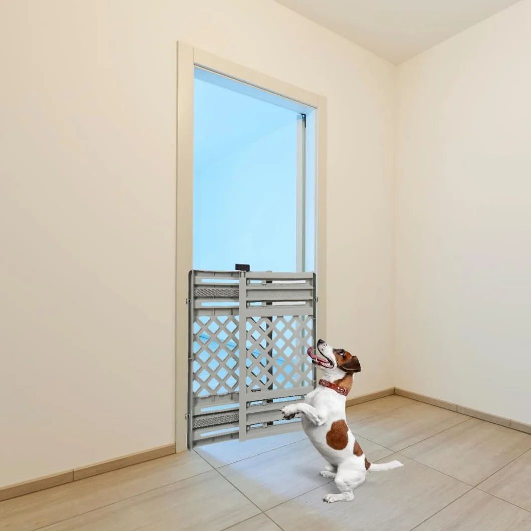Acquaverde Cancelletto Estensibile per Cani e Gatti da Interno Plastica Grigia con Sistema di Chiusura 106x68,8x5 cm