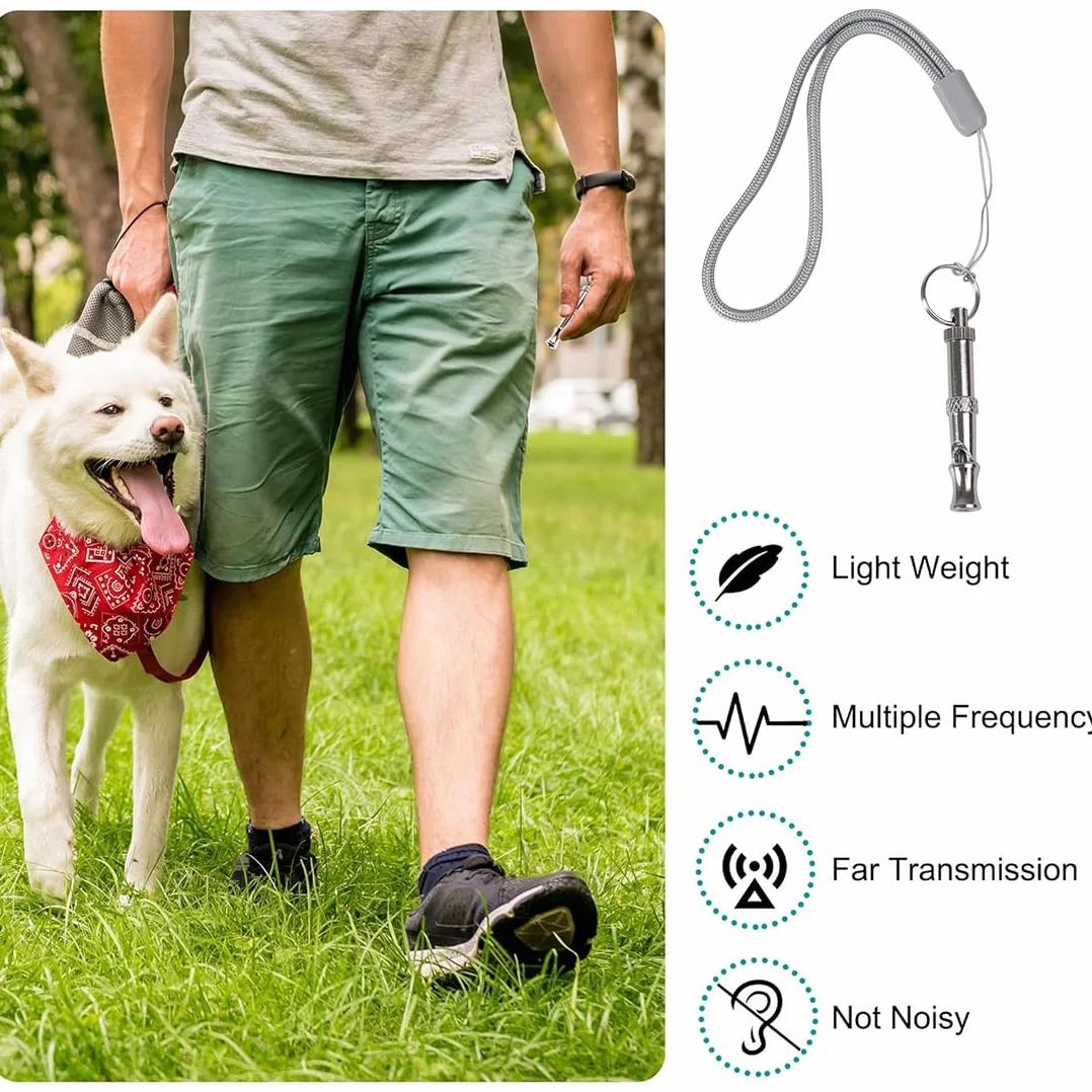 2 Pezzi Fischietto per Cani, Fischietto per Animali Domestici ad ultrasuoni in Acciaio Inossidabile con Cordino da Polso, Professionale a frequenza Regolabile per l'addestramento al richiamo