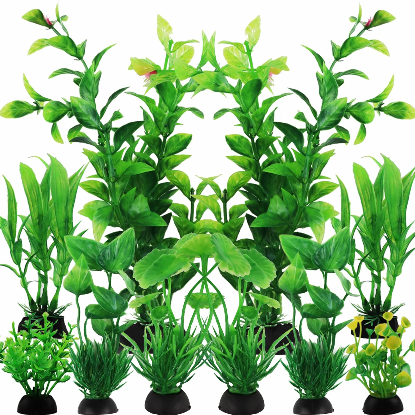 QUOZUO Decorazioni per Acquario, 10 verdi Piante Artificiali Acquario Ornamenti kit, Pianta decorazione in plastica, Accessori per Acquario