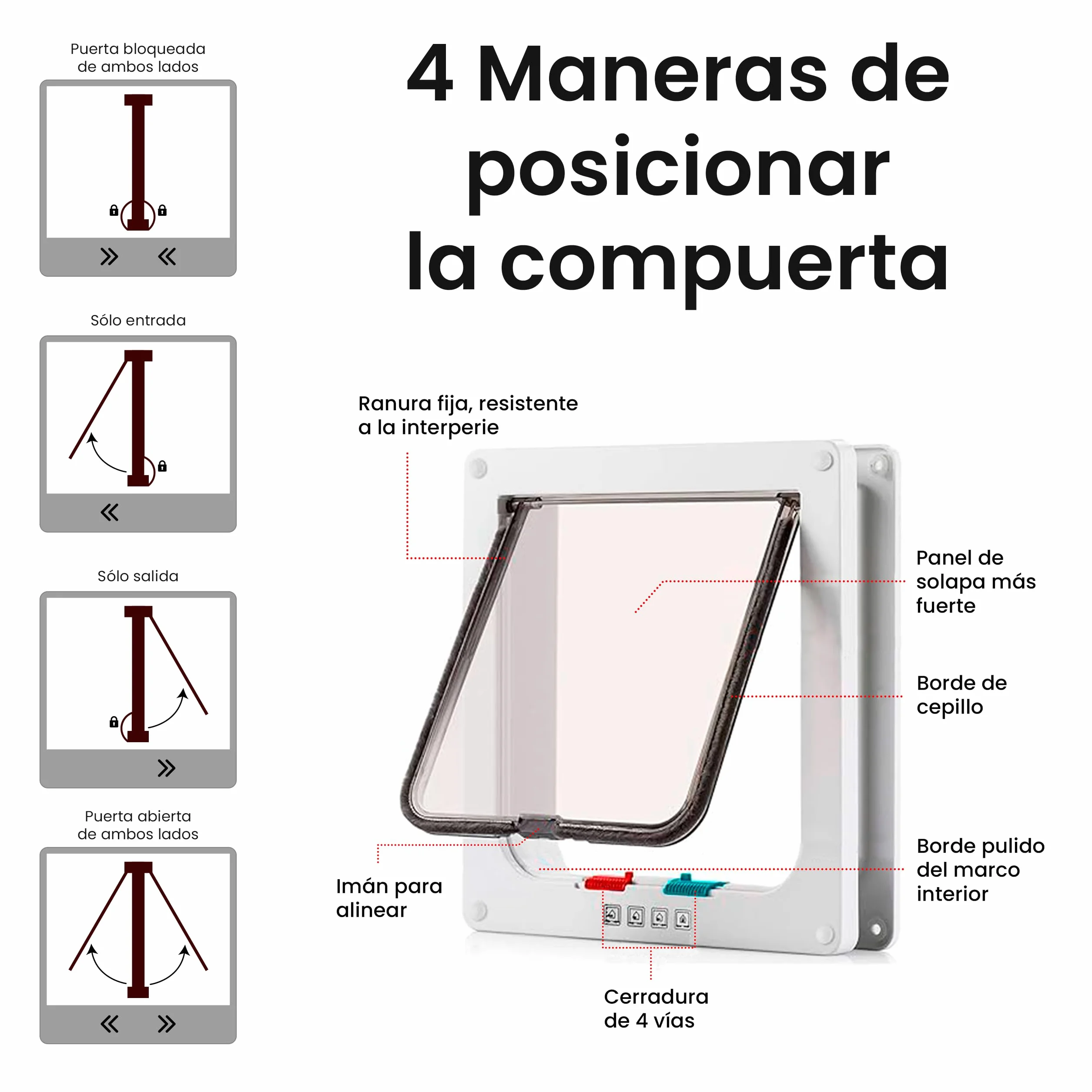 PEVLA Gattaiola con Chiusura Magnetica a 4 Vie - Porticina per Gatti e Cani (25*23.5*5.5-Bian)