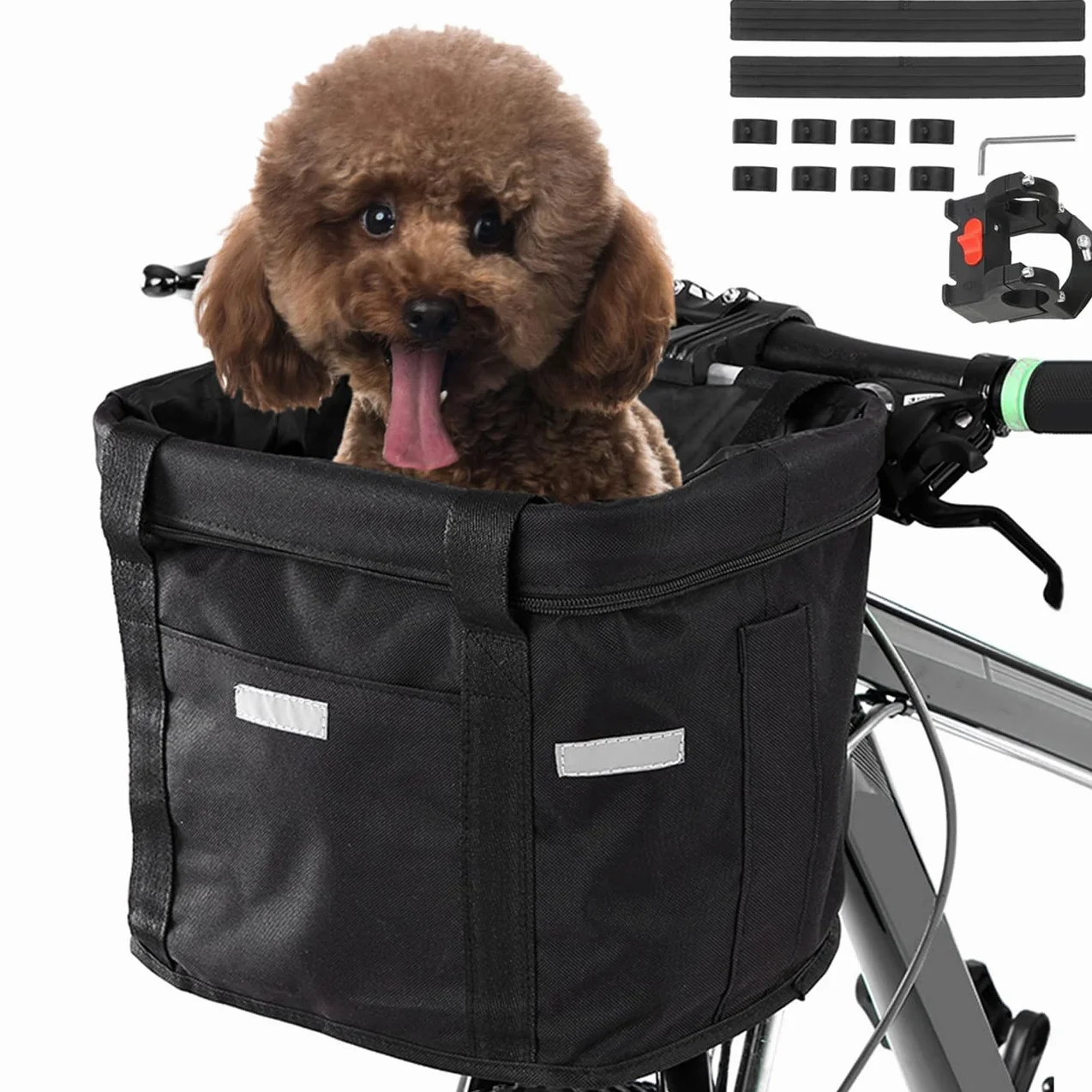 Cestino Anteriore per bici Multiuso per Animali Domestici, Pieghevole Borsa a Mano, Shopping e Outdoor (Nero)