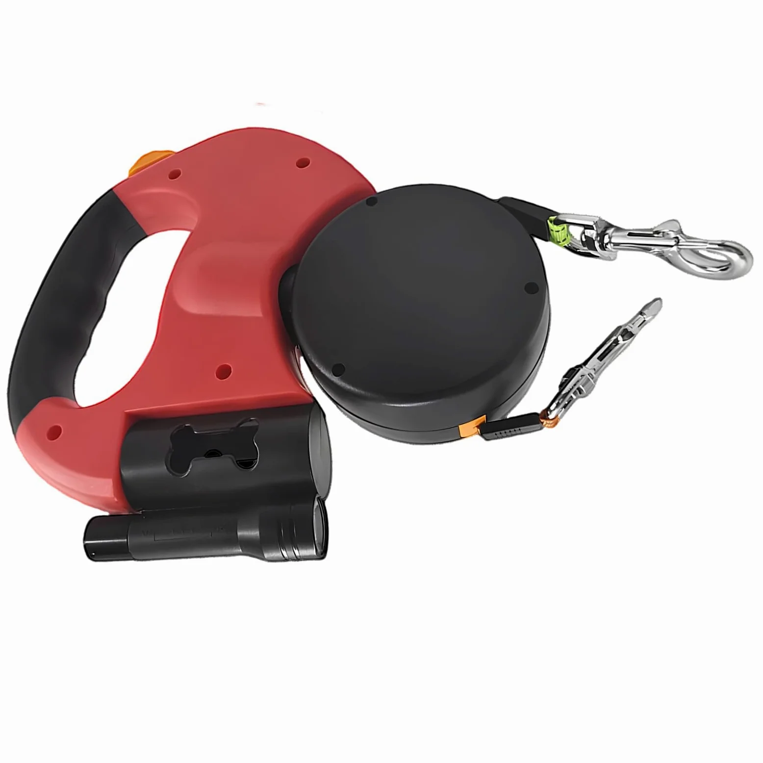 Guinzaglio retrattile per 2 cani, doppio guinzaglio in nylon da 3 m con torcia, girevole a 360 gradi, meccanismo anti-groviglio, pulsanti di controllo indipendenti per razze piccole, rosso