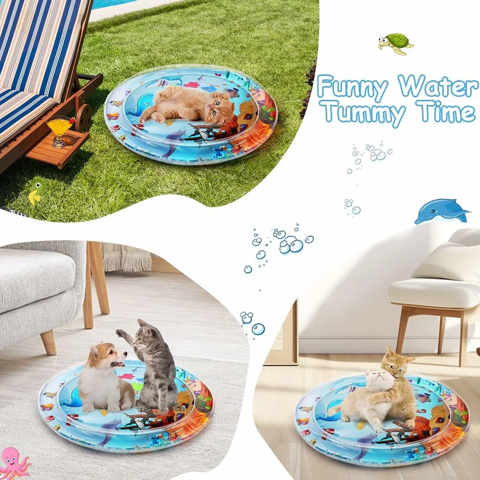 OSDUE Tappetino Gioco con Sensore Dell'acqua,Tappetino Gonfiabile per Pancia Gatti Tappetino Gioco Sensore D'acqua Ispessito Tappetino Raffreddamento Gonfiabile Portatile RegaliNatale