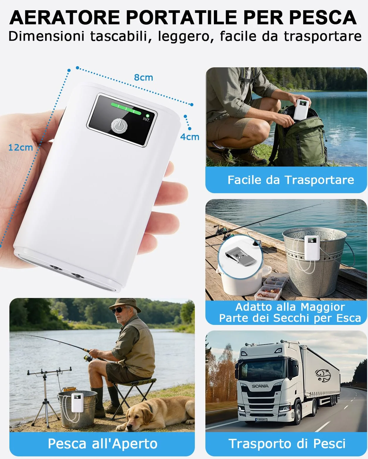 Aeratore Acquario, Pompa Acquario Portatile Ossigenatore Per Acquario USB gorgogliatore 2600mAh, due modi di alimentazione del gorgogliatore 1.5-2L/min*2