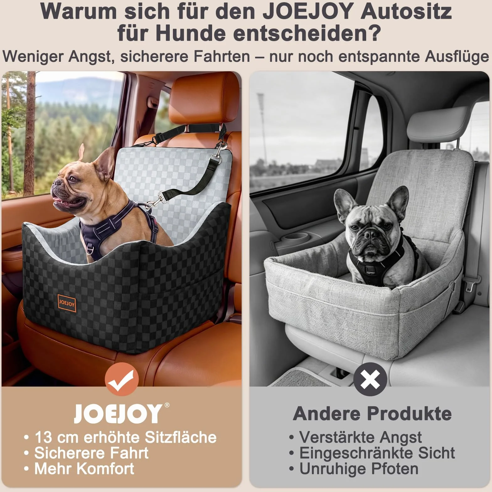 JOEJOY Seggiolino auto per cani piccola media taglia lavabile memory foam ispessita sedile posteriore anteriore cintura sicurezza regolabile